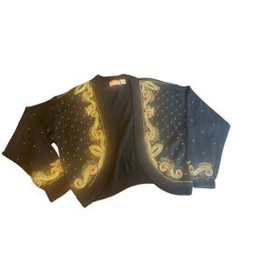Vintage‎ Cristina Black Sweater Gold & Red Sequin Embellished Dragon Design Med